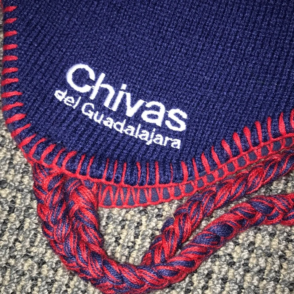 Chivas Kids Red Navy Knit Pom Pom Earflap Hat Team Crest Patch Guadalajara